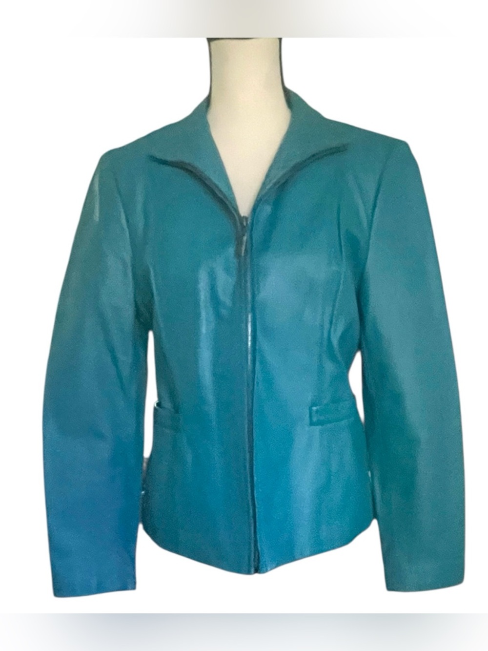 VTG. Madison & Max Genuine Leather fitted structural Zip front Jacket. SZ, M.